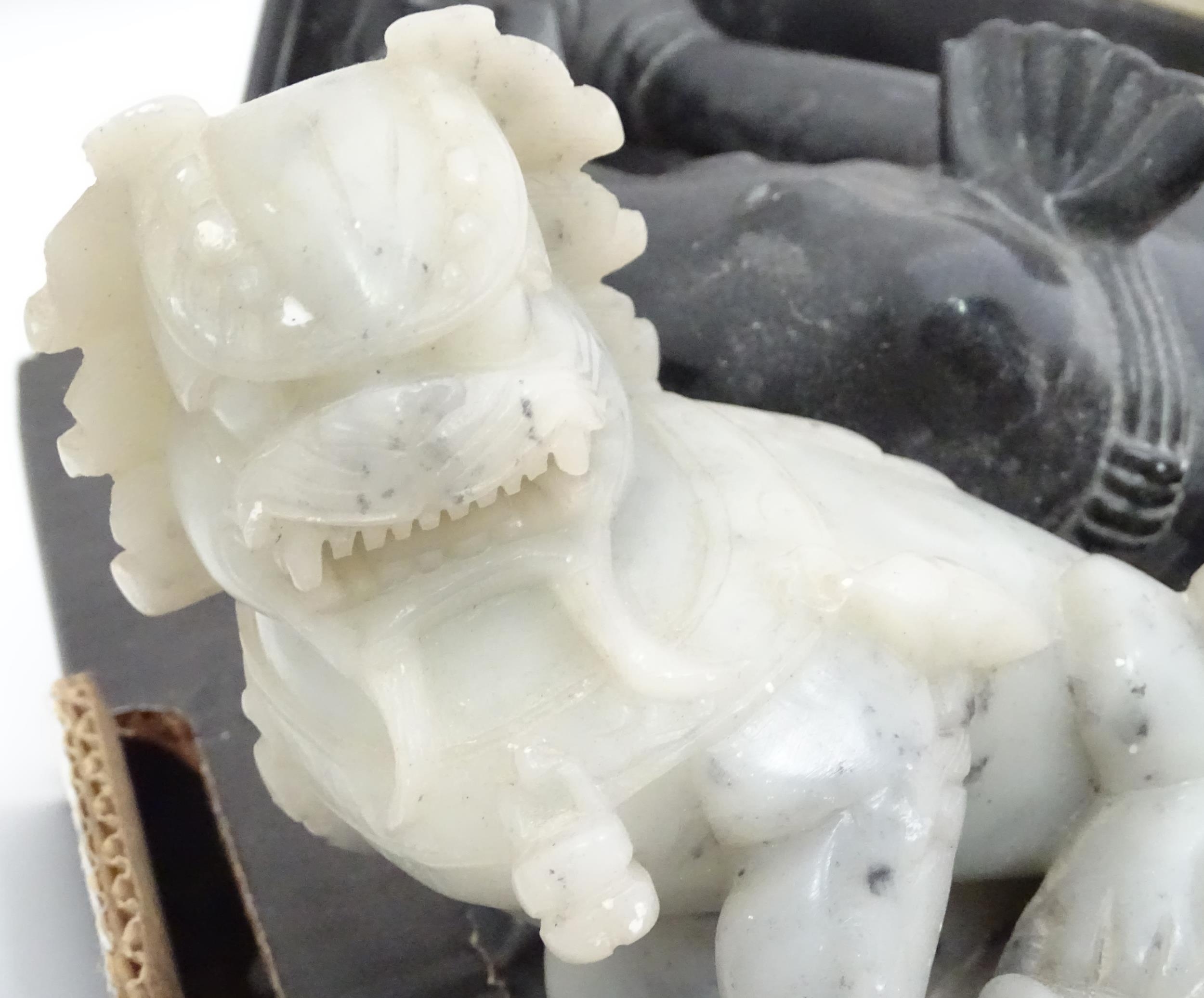 A quantity of Oriental carved soapstone items to include foo dogs, elephant, vase, tazza, etc. - Image 2 of 3