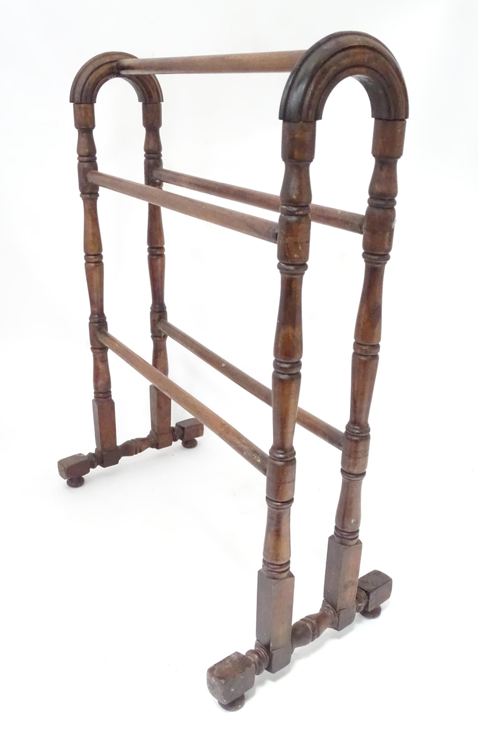 A stained pine towel rail. Approx. 26" wide x 13" deep x 30 1/3" high Please Note - we do not make - Image 3 of 3