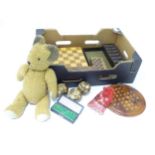 Assorted miscellaneous items to include a teddy bear, gaming boards, dice etc Please Note - we do