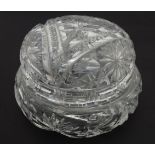 A cut crystal bowl and cover. Approx. 6" diameter x 3 1/2" high Please Note - we do not make