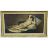 A colour print after Francisco Goya depicting The Nude Maja. Approx. 14 1/2" x 29" Please Note -