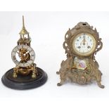 A French mantel clock with ceramic painted decoration, together with an anniversary clock. Largest