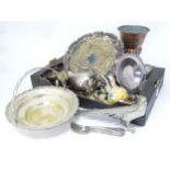 A quantity of silver plate items to include coffee pots, pepperette, tazza, model of a pheasant,