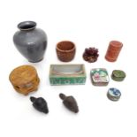A quantity of assorted Oriental items to include a cast vase with applied copper and brass detail, a