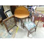 3 items of furniture : A 19thC dining chair together with a fold over tea table and fire screen with