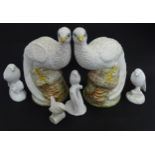 A large pair of stoneware models of pheasants. Approx. 10 1/2" high. Together with four smaller bird