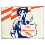 A mid 20thC metal advertising sign, double sided, with stylised depiction of figure with rifle under