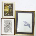 Three prints depicting owls, to include a signed limited edition print of a Barn Owl by Harry