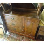 A late 19th / early 20thC walnut sideboard with three drawers and single cupboard. Approx. 41 1/2"