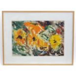 Olive van Klaveren, 20th century, Over painted monoprint, Helianthus Flore Pleno I, An abstract