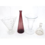 Four items of glassware to include a decanter, vase, carafe etc (4) Please Note - we do not make