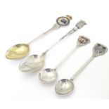 Four assorted silver, white metal and silver plate souvenir teaspoons, to include one marked