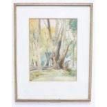 A watercolour depicting a wooded landscape, signed lower left John Fry, 1937. Approx. 11 1/2" x 9"