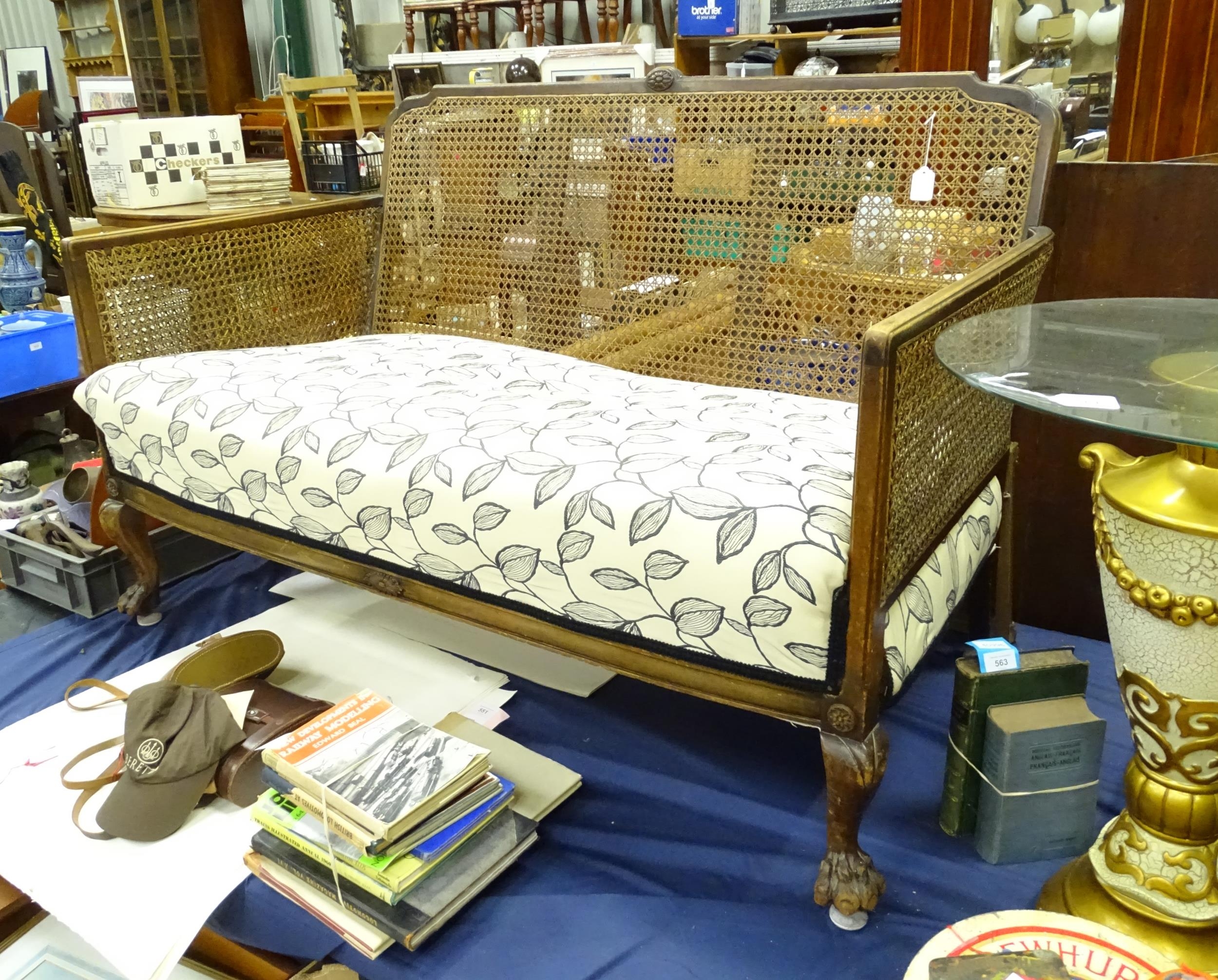 Early 20thC Bergere sofa with lions paw feet. Approx 34" high overall x 52 1/" wide Please Note - we - Image 4 of 7