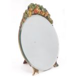 A 20thC Barbola mirror with floral garland border, on stand. Approx. 16 1/2" x 14" Please Note -