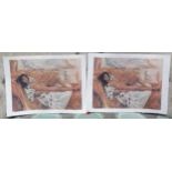 Two unframed signed limited edition print titled Oriental Nude, by Dennis Gilbert, one an artist's