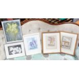 Two etchings and a print by Olive van Klaveren titled Growth Forms, Daffodils, and White Flowers.
