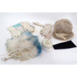 Vintage fashion to include ladies hat, feather fan, Collars, leather gloves etc Please Note - we