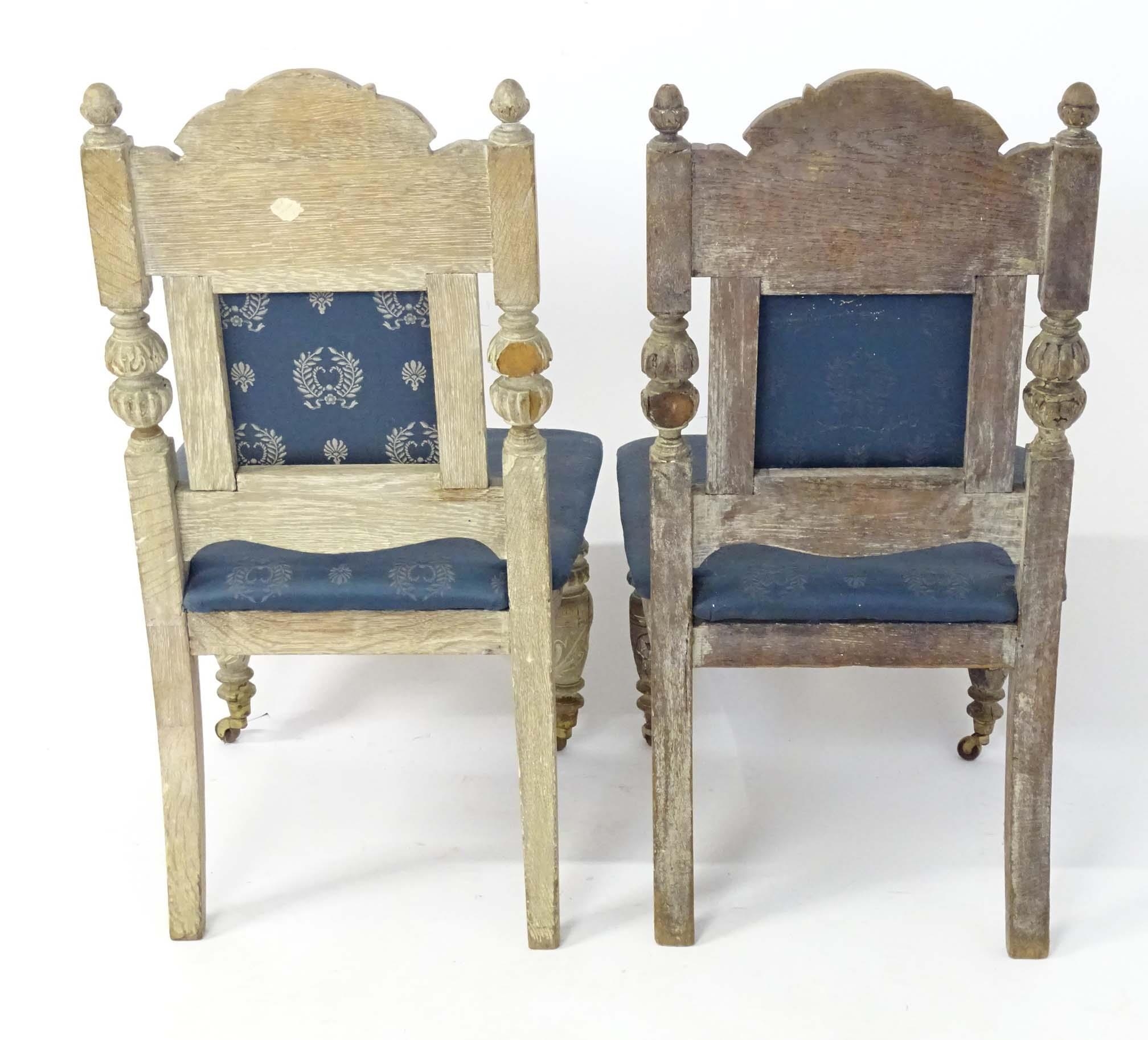 Pair limed oak and upholstered dining chairs. Approx. 39" tall Please Note - we do not make - Image 7 of 7