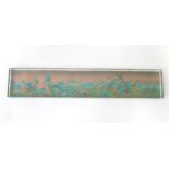 A 21stC Oriental glass desk paperweight of rectangular form, depicting a mountainous landscape,