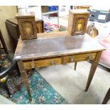 An Edwardian inlaid rosewood desk with letter racks to top, leather inset and 2 drawers. Approx. 31"