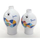 Two ceramic Spanish vases by Serran Ventura each with crackle glaze and stylised mosaic detail