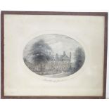 An oval monochrome engraving titled in pencil to mount Slepe Hall, St Ives, Hunts (Huntingdon).