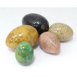 Five assorted hardstone polished eggs / handwarmers. Largest approx 4" long Please Note - we do