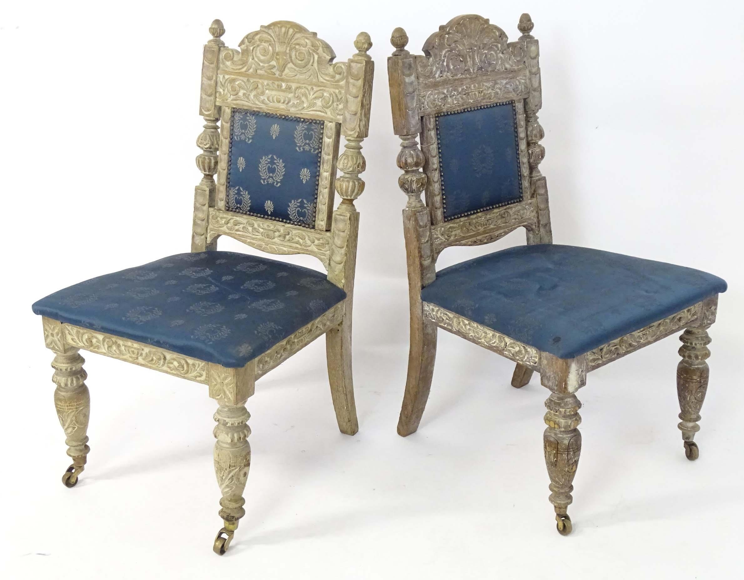 Pair limed oak and upholstered dining chairs. Approx. 39" tall Please Note - we do not make - Image 2 of 7