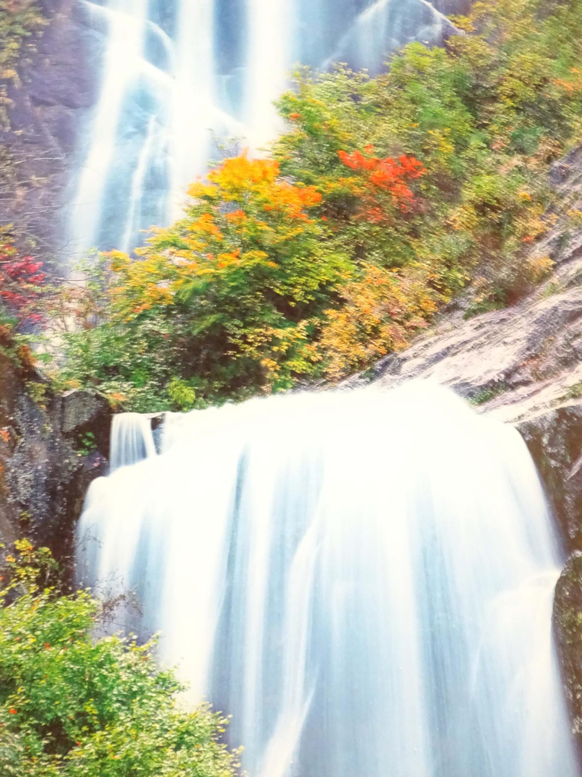 A backlit photograph of a waterfall with a mirrored background and a gilt frame. Approx. 26" x 18" - Image 4 of 4