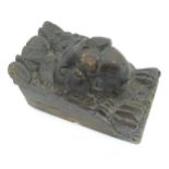 A carved wooden terminal depicting an lion mask. Approx. 5 1/2" high Please Note - we do not make