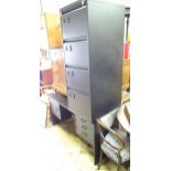 A modern office desk and filing cabinet with black finish. Desk approx. 50" wide x 23 1/4" deep x 28