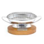 A silver plated trophy and oak stand with inset plaque ' The Fred Keay Perpetual Memorial Challenge,