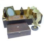 A quantity of miscellaneous items to include two rosewood boxes, Salter scale, a cast brass eagle,