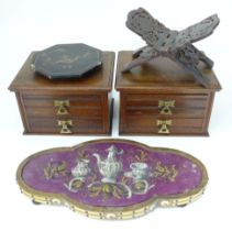 A quantity of assorted items to include two oak desk drawers, a book stand, an Oriental lacquered