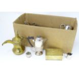 Box of assorted metal ware to include brass silver plate etc including a WMF box etc Please Note -