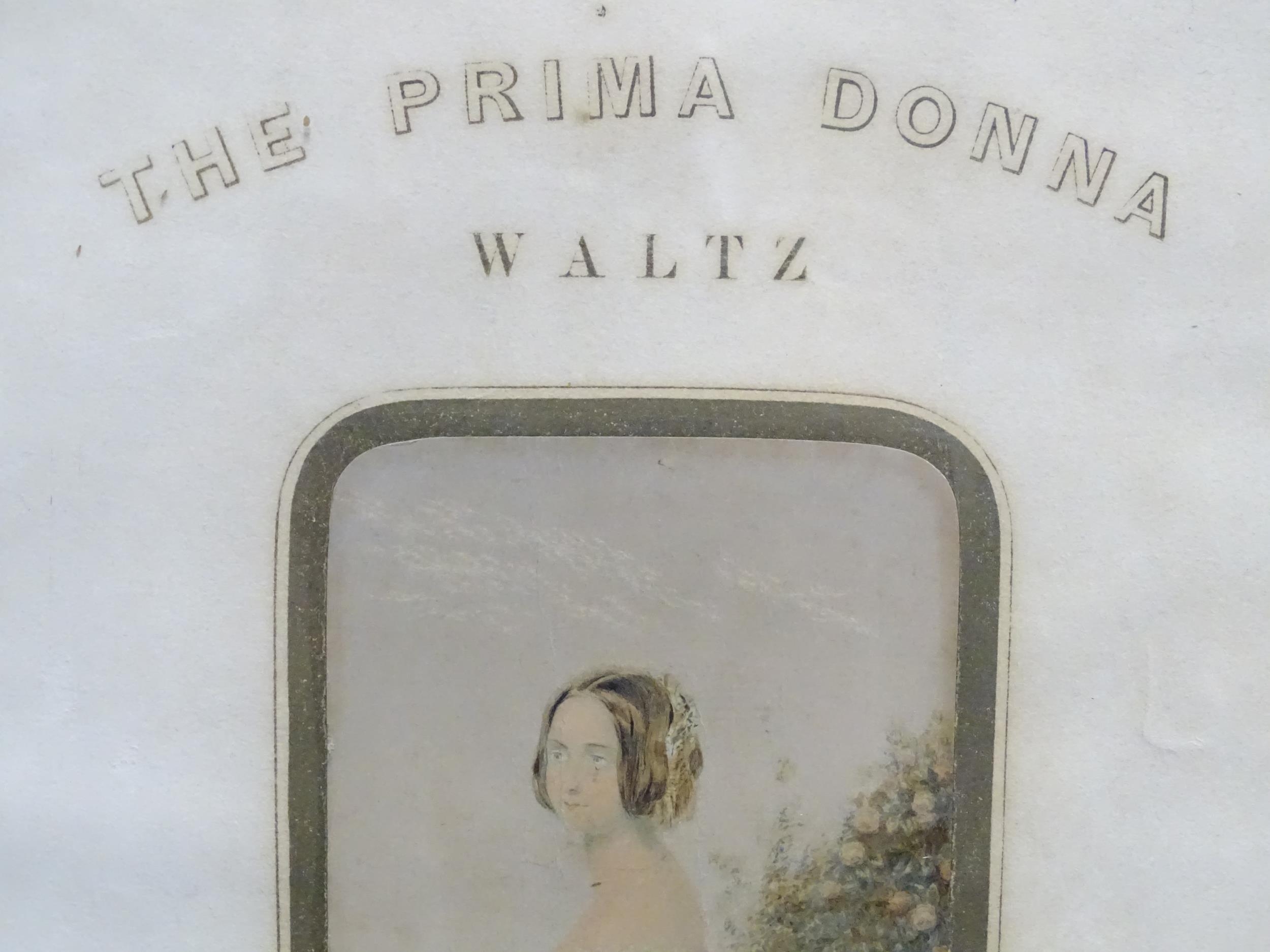 A 19thC framed sheet music frontispiece for The Prima Donna Waltz with a colour George Baxter - Image 6 of 6