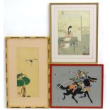 Japanese School, Gouache, Samurai on horseback. Character marks lower left. Approx. 13 1/4" x 15 3/