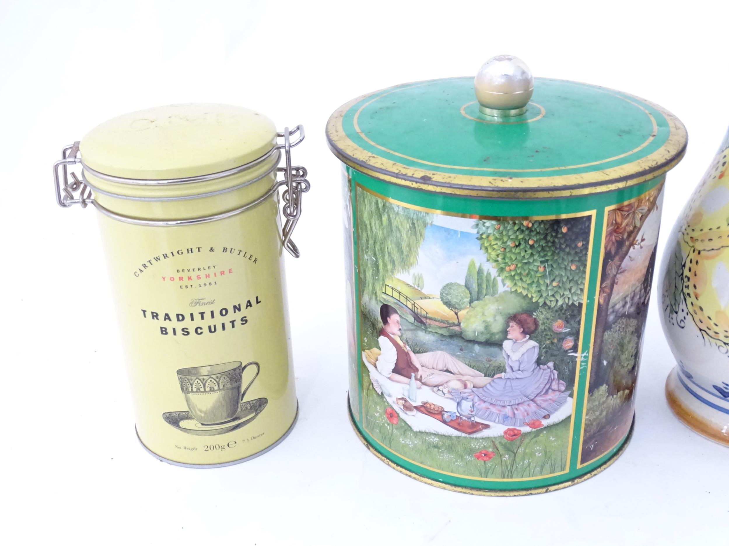 A box of miscellaneous items to include tins, ceramics, clocks, etc. Please Note - we do not make - Image 2 of 7