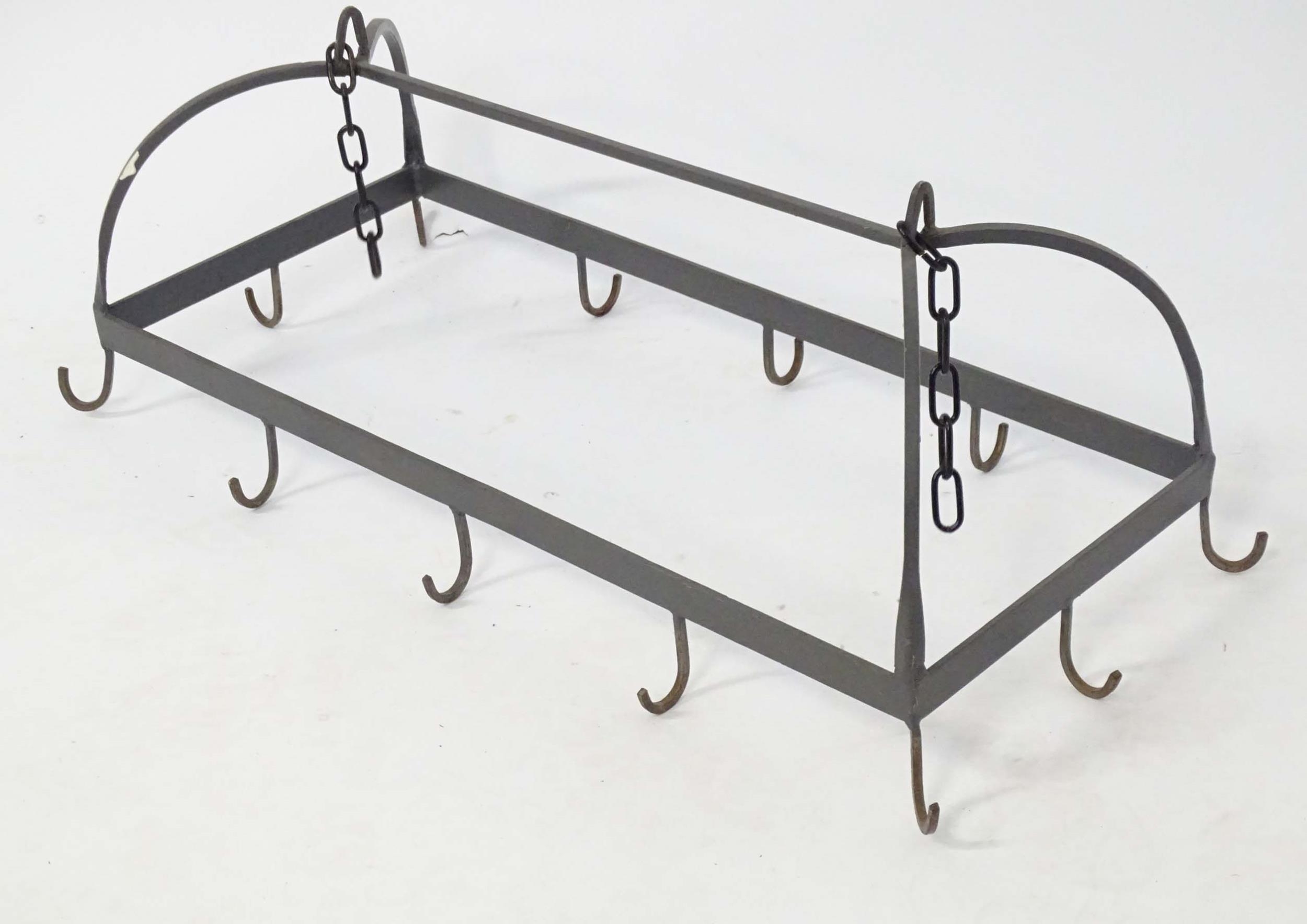A cast kitchen pot and pan hanger with twelve hooks. Approx. 52" long Please Note - we do not make - Image 4 of 5