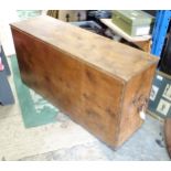 A pine lidded box with cast iron carry handles. Approx. 39 1/2" wide x 12" deep x 19 1/2" high