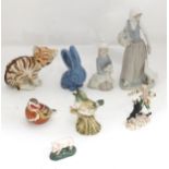 A quantity of assorted ceramics to include a Nao figure modelled as a lady with a goose, Lladro