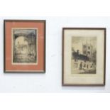 Two signed etchings comprising a view of Cleves House, Melton Mowbray by William Hawksworth, and