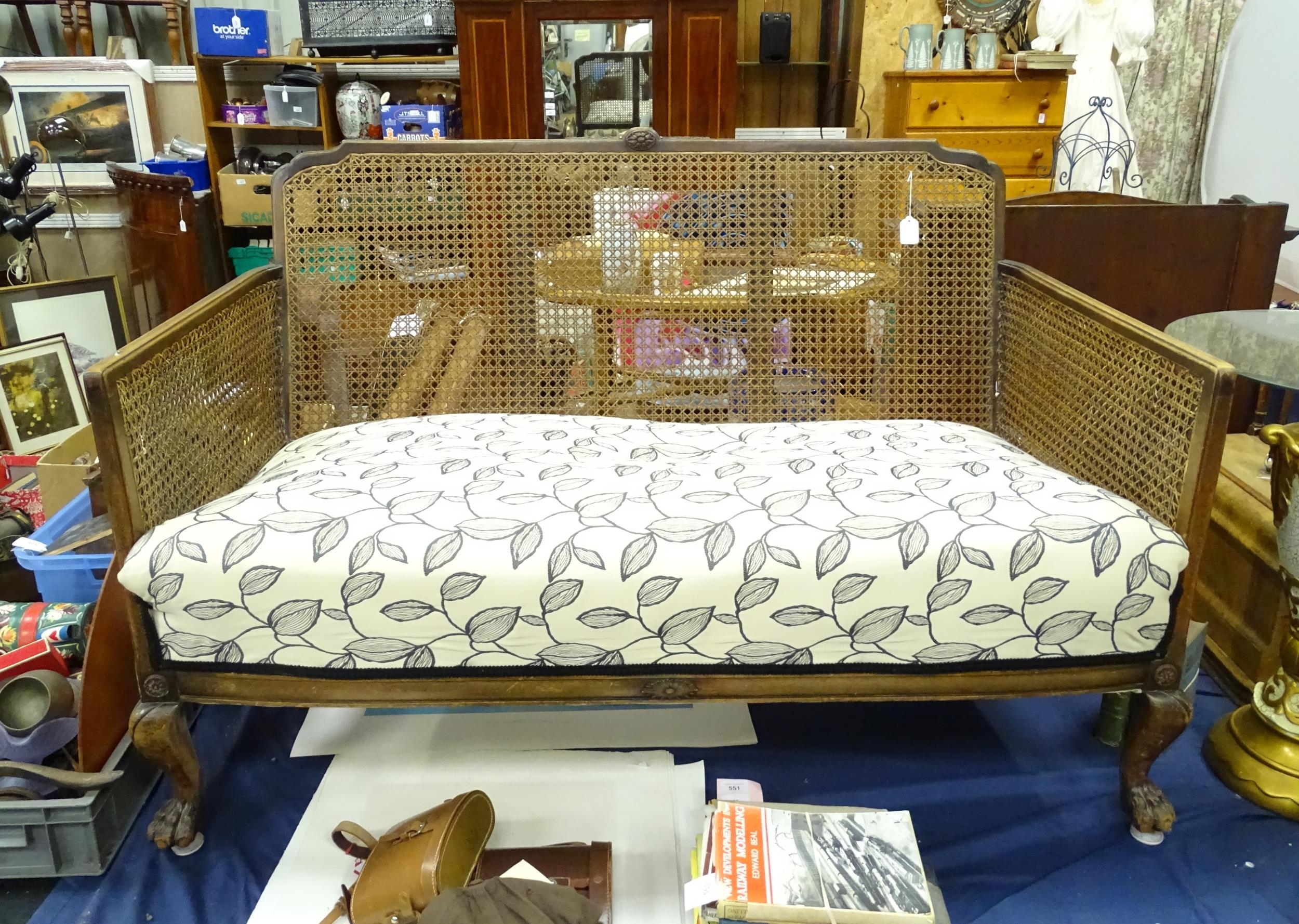 Early 20thC Bergere sofa with lions paw feet. Approx 34" high overall x 52 1/" wide Please Note - we - Image 3 of 7