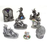 A quantity of assorted Tudor Mint cast metal ornaments to include The Biker, The Unicorn of Justice,