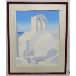 A signed artist's proof print titled Arco y Cielo - Arch and Sky, depicting a stylised town,