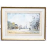 A watercolour depicting figures walking in a park, signed lower left John Snelling. Approx. 10 1/
