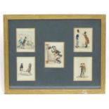 19th century, French School, Watercolours, Five illustrations depicting various characters, to