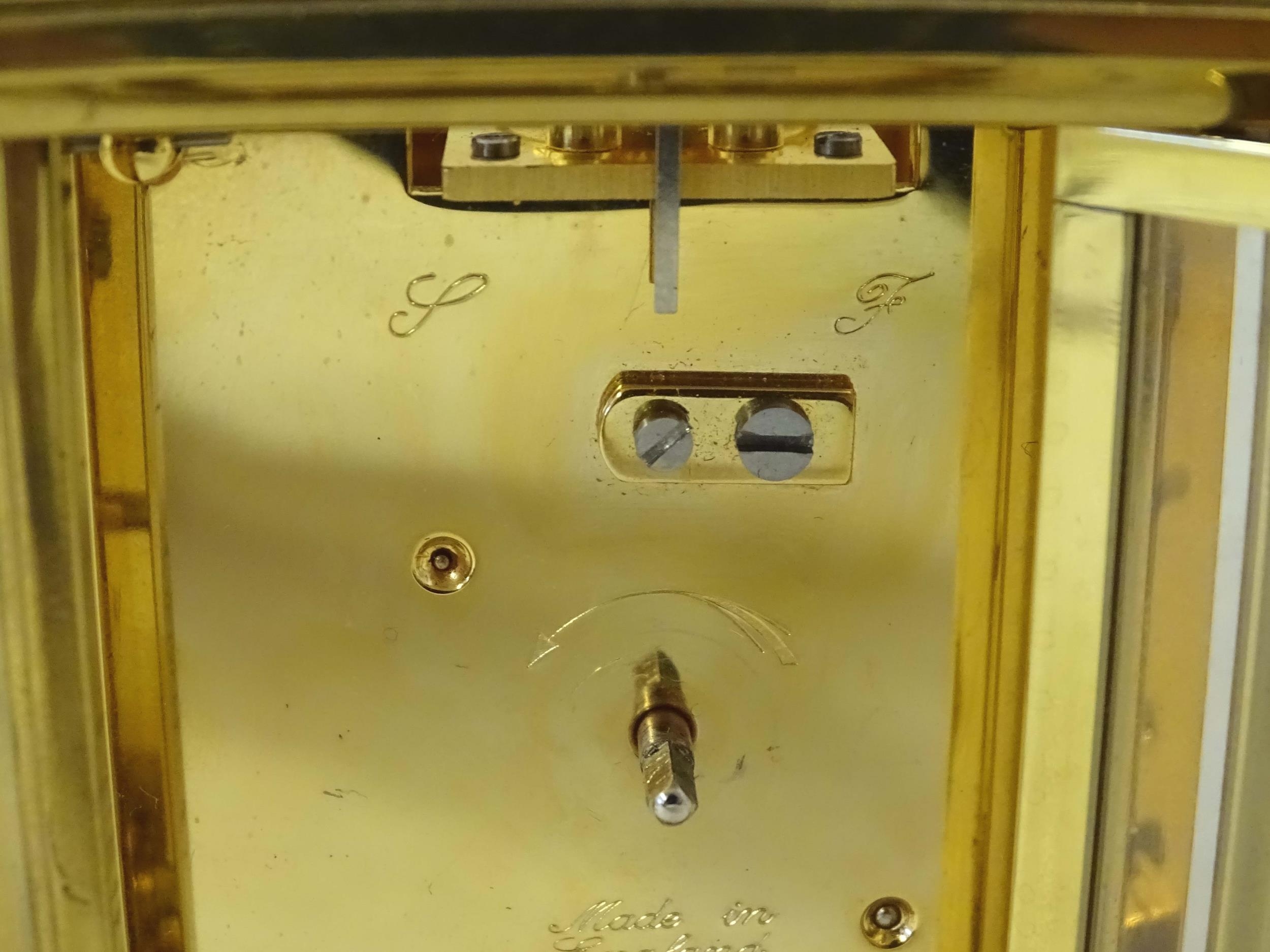 A carriage clock, the dial signed ' Cope Jewellers' the backplate stamped ' Made in England 11 - Image 7 of 9