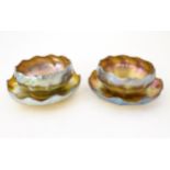 Tiffany Glass : Two Louis Comfort Tiffany Favrile glass finger bowls and stands. Signed under 'L.C.T